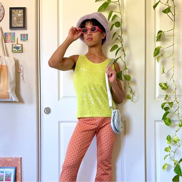 Sequined Lime Green Tank Top - Picture 1 of 4